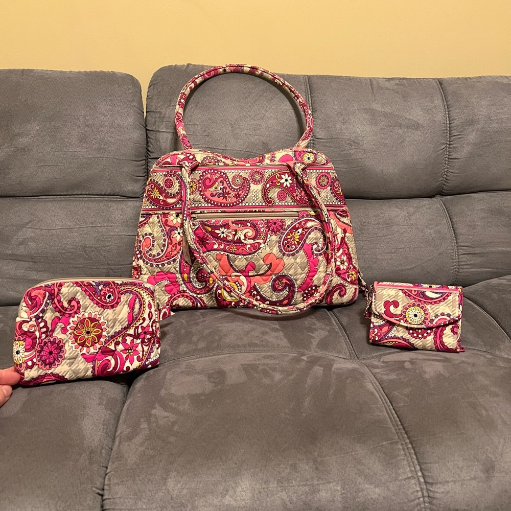 Vera Bradley Paisley Meets Plaid | 3 Pcs. Set | travel bag, wallet, sealed bag